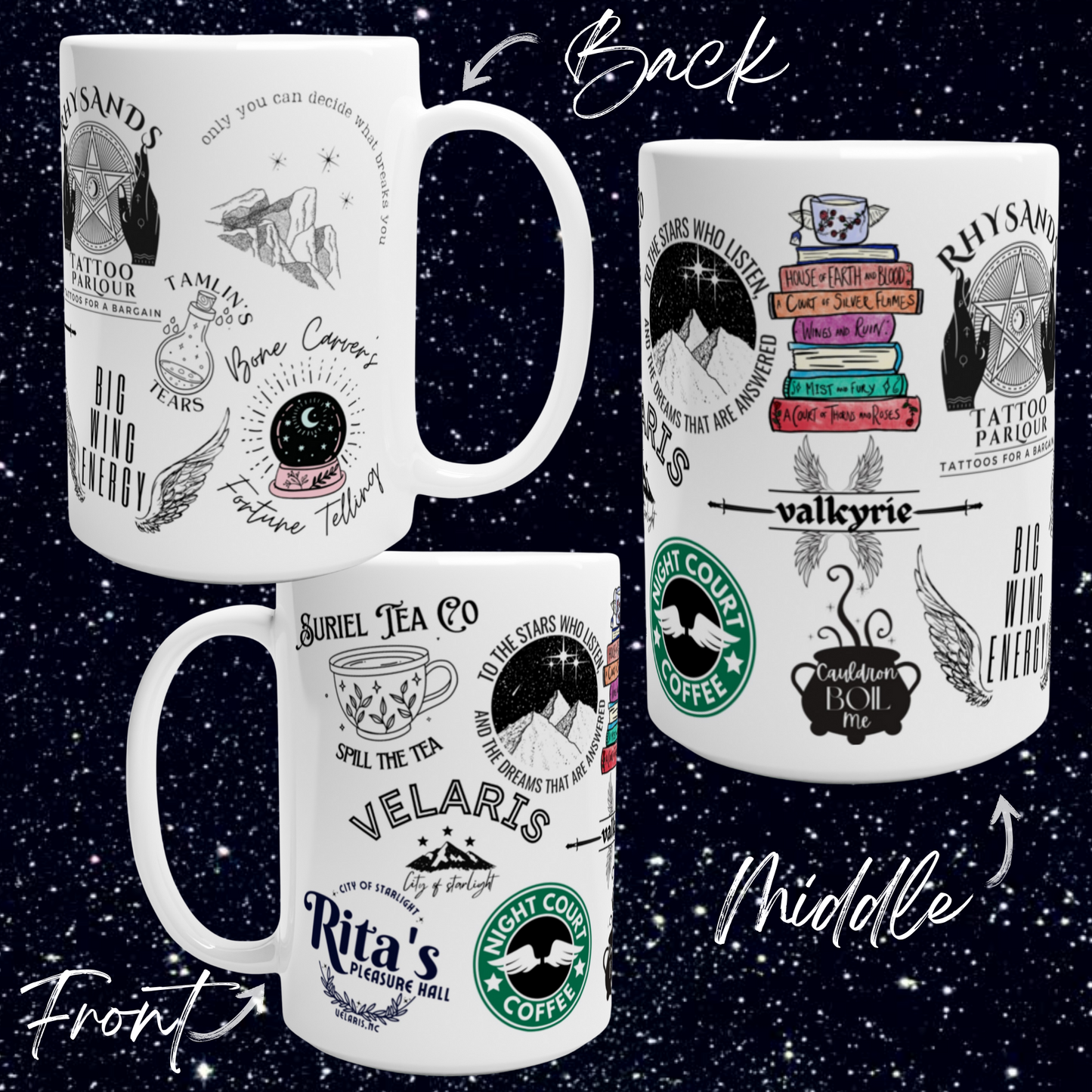ACOTAR BookishBaeCo Chaos Mug | Limited Edition | Sarah J Maas Night Court Velaris Rhysand Feyre Suriel Bookish White 15oz Ceramic Mug