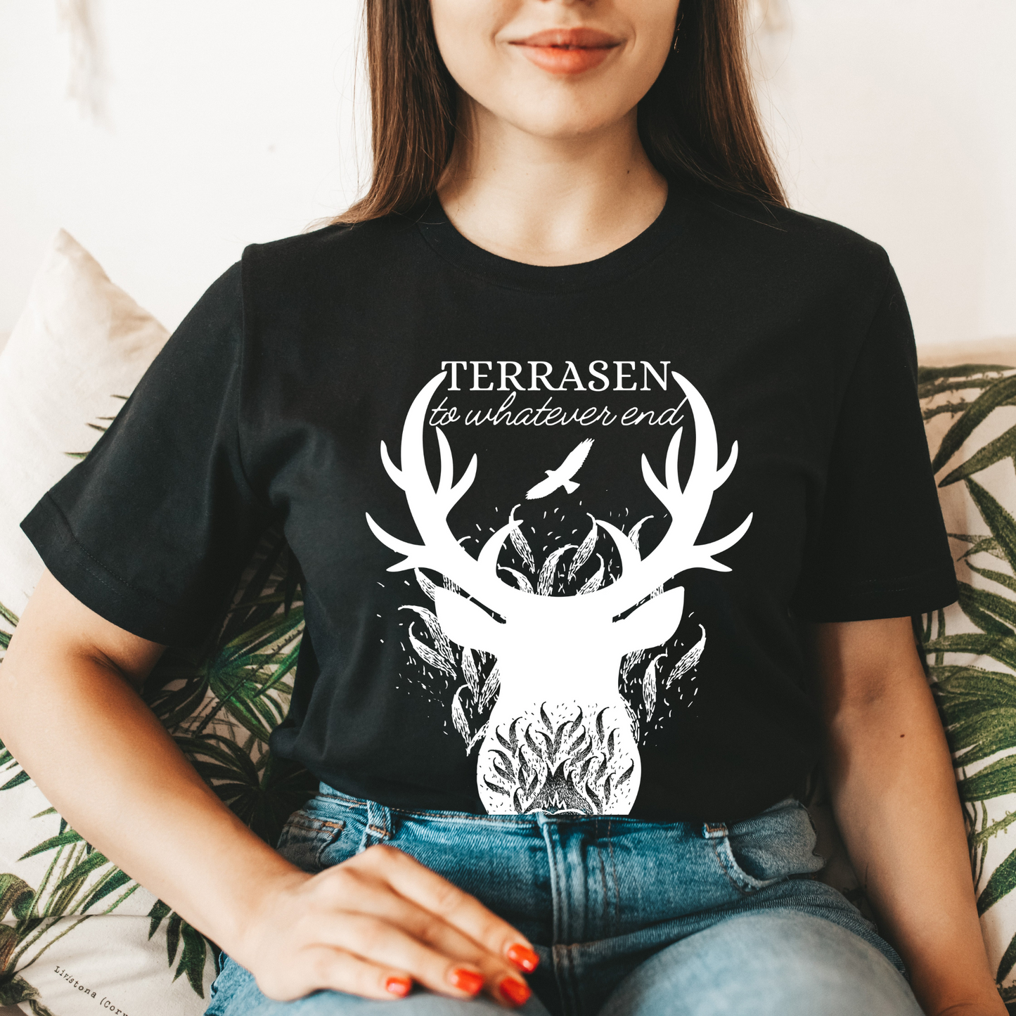 TOG Terrasen Fireheart To Whatever End Aelin Rowan SJM Merch Maasiverse Black Classic Unisex Crewneck T-shirt