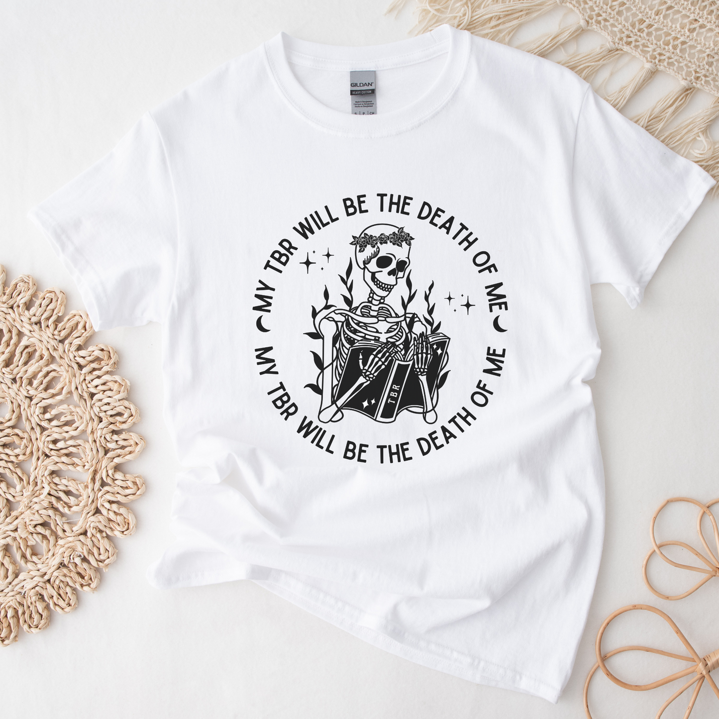 Bookish To Be Read TBR Bibliophile Skeleton Halloween Fall Merch Book Lover Booktok Bookworm Classic Unisex Crewneck T-shirt