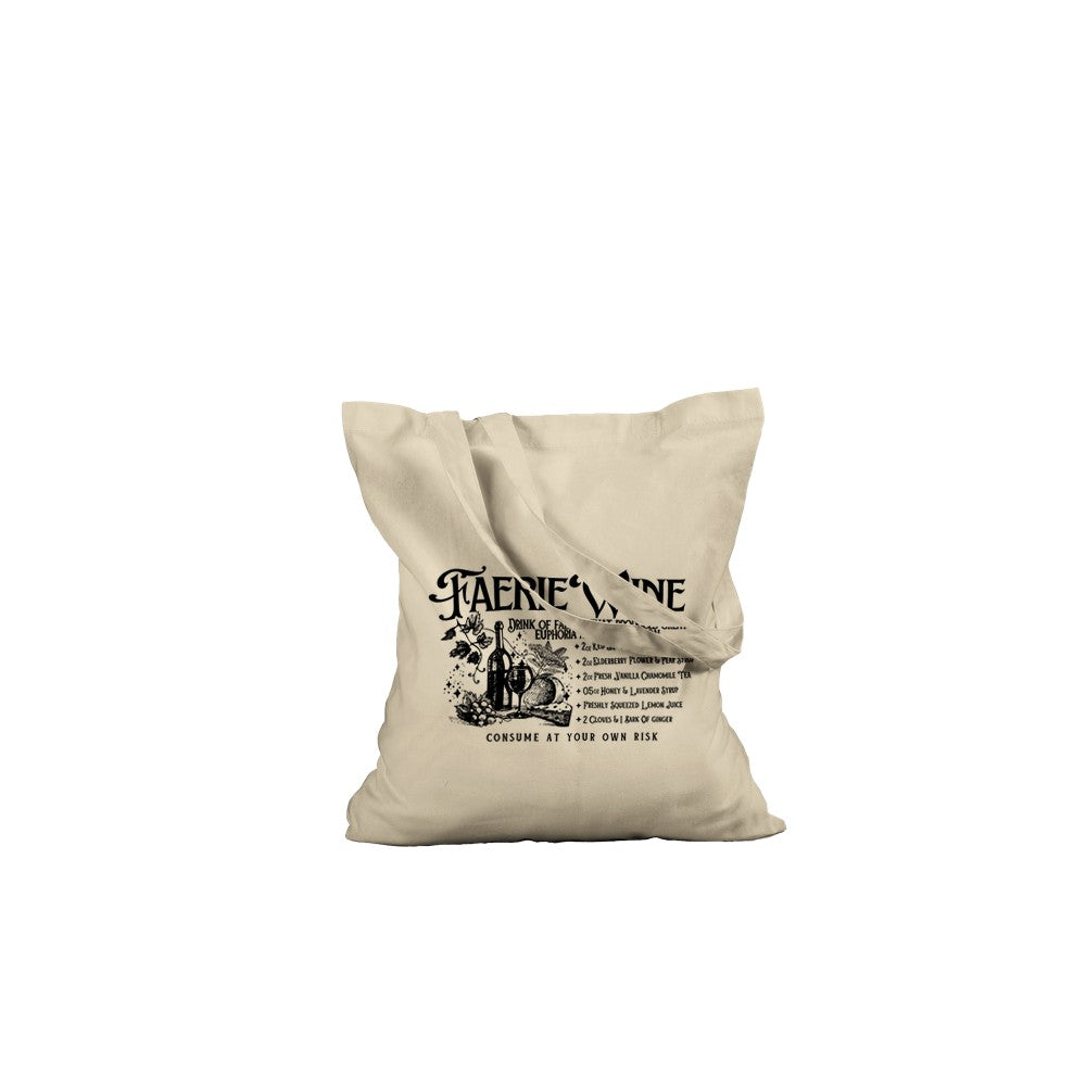 Faerie Wine Vintage Recipe Classic Bookish Tote Bag Fae Wine Fantasy Medieval Wine Merchandise Eco Friendly Compostable