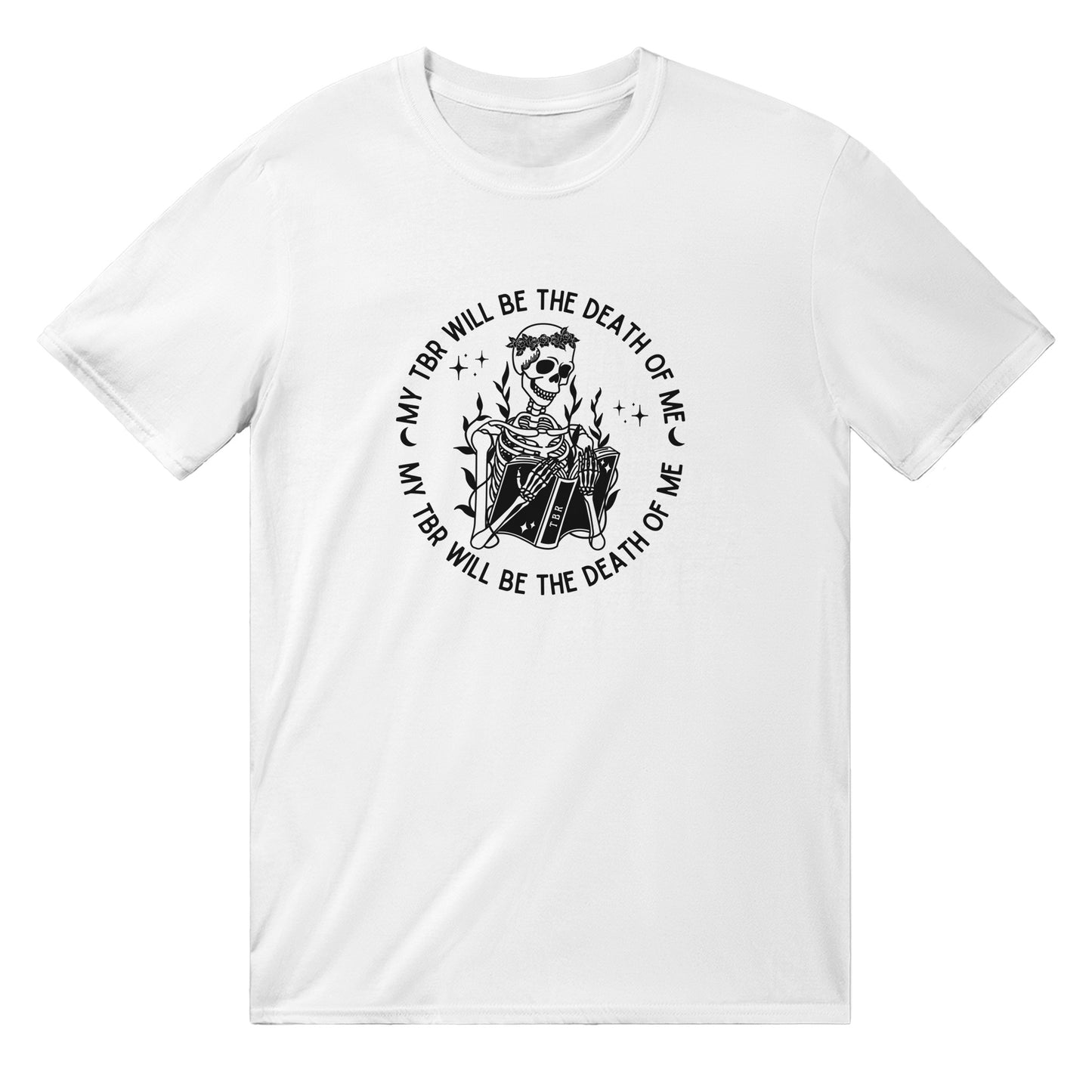 Bookish To Be Read TBR Bibliophile Skeleton Halloween Fall Merch Book Lover Booktok Bookworm Classic Unisex Crewneck T-shirt