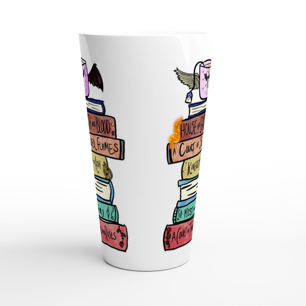 SJM Books Hand Drawn Mug Cup Sarah J Maas Court of Thorns & Roses, Crescent City and Throne of Glass Booktok White Latte 17oz Ceramic