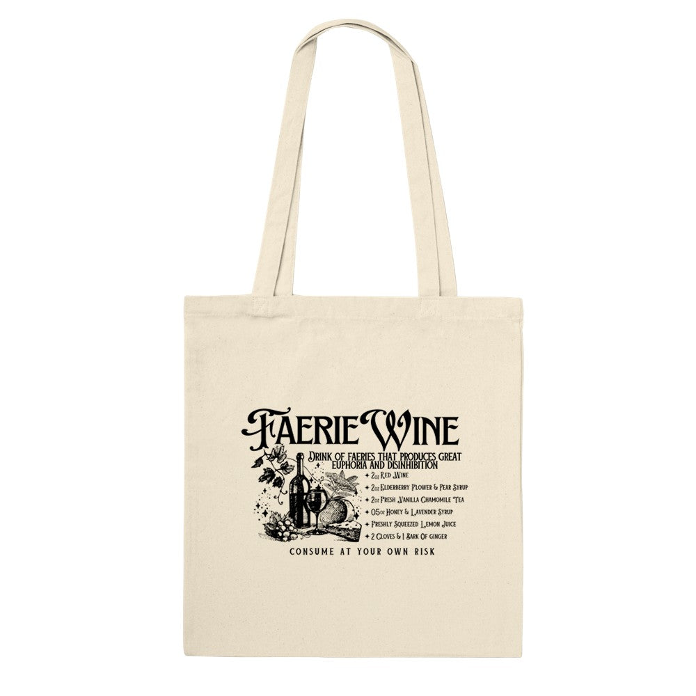 Faerie Wine Vintage Recipe Classic Bookish Tote Bag Fae Wine Fantasy Medieval Wine Merchandise Eco Friendly Compostable