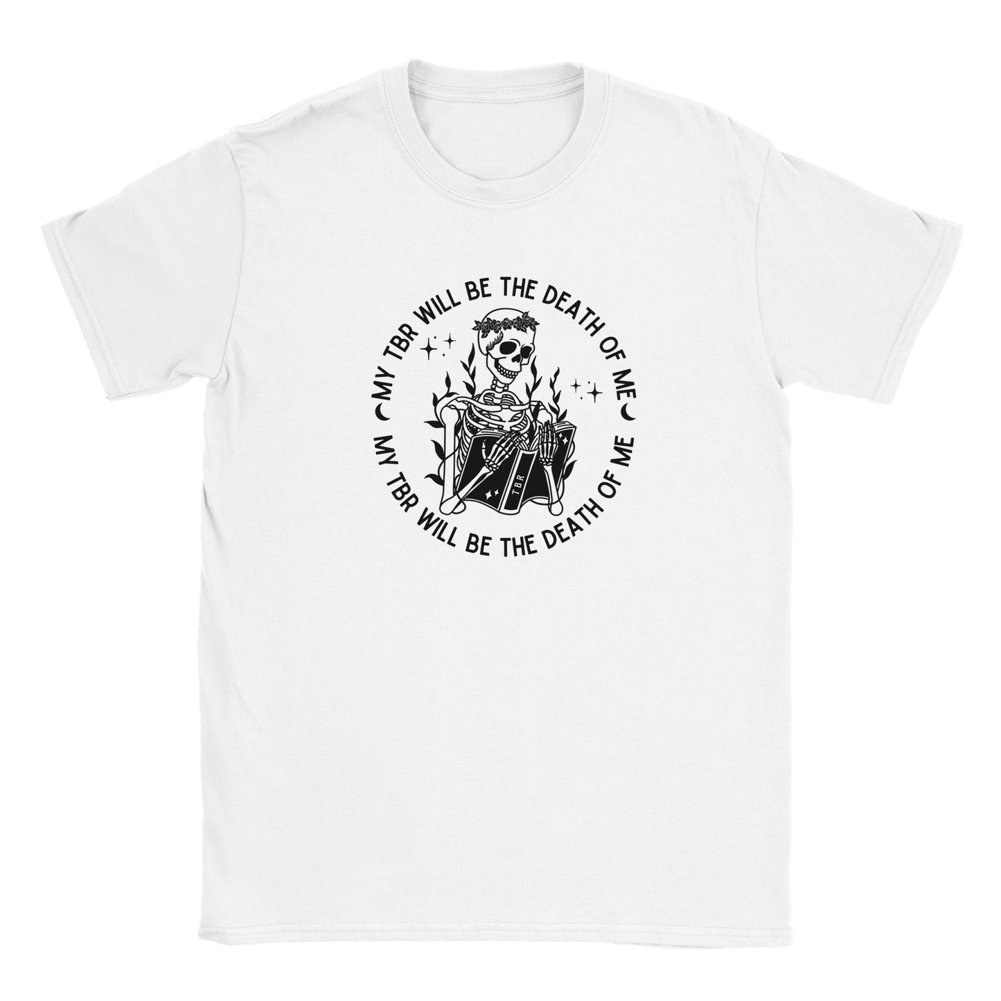 Bookish To Be Read TBR Bibliophile Skeleton Halloween Fall Merch Book Lover Booktok Bookworm Classic Unisex Crewneck T-shirt