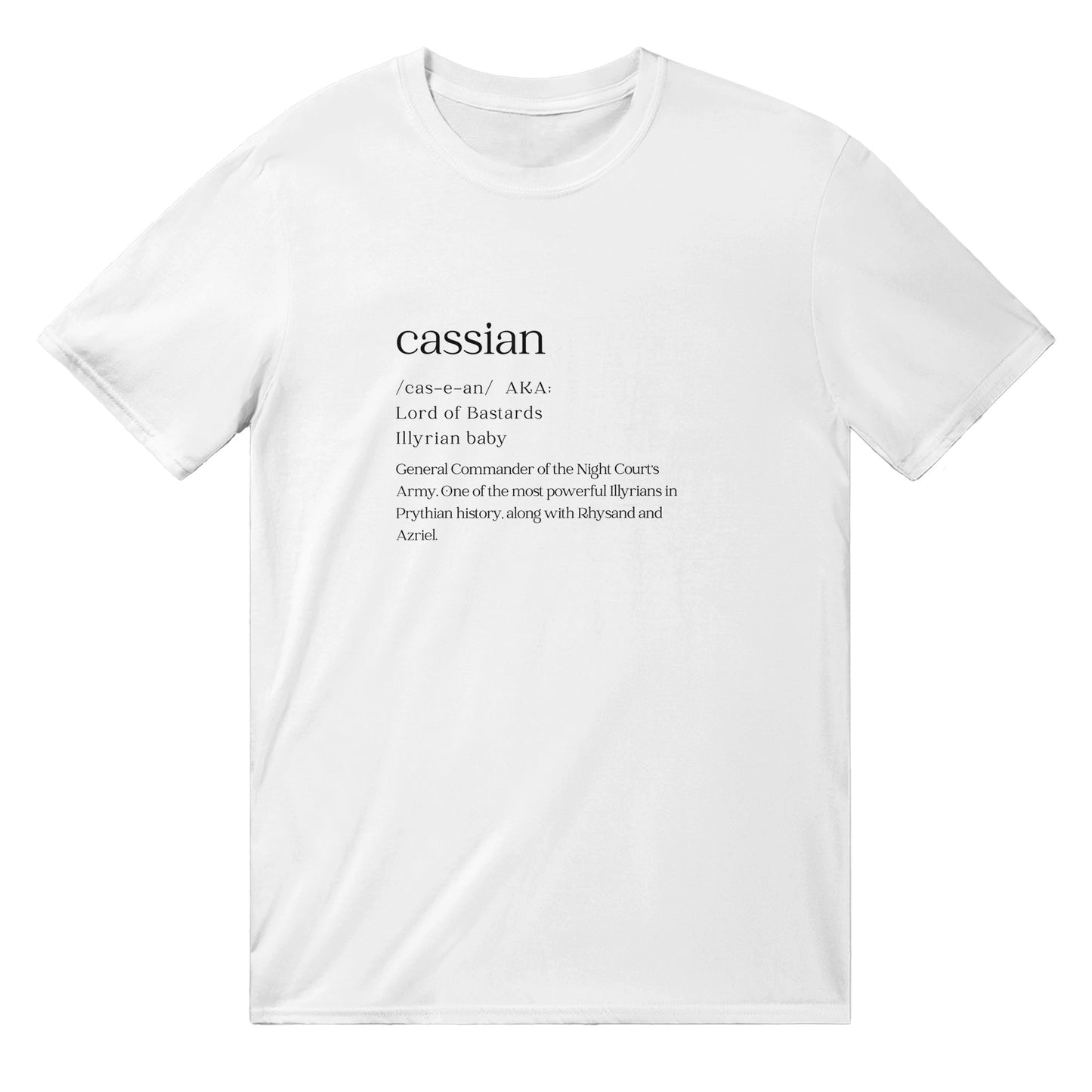 ACOTAR Cassian Dictionary Illyrian Warrior of the Night Court SJM Licensed White T-shirt Bookish Booktok Merch Velaris Oversized Crewneck