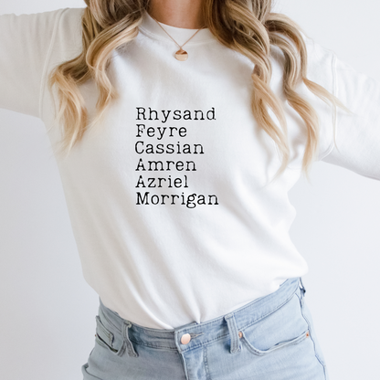 ACOTAR Inner Circle Rhysand Feyre Cassian Azriel Morrigan Amren Sarah J Maas Bookish Booktok Night Court White Unisex Crewneck Sweatshirt