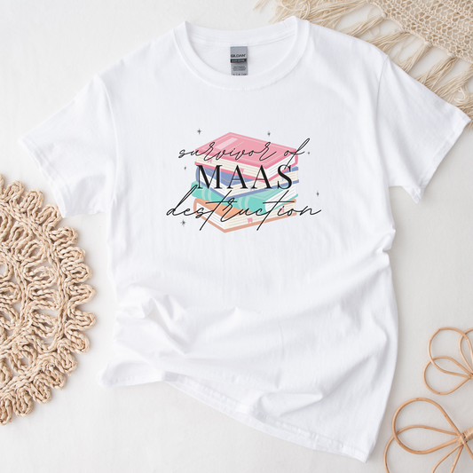 SJMaas Survivor White T-Shirt ACOTAR Crescent City Throne of Glass Merch Sarah J Maas Licensed Heavyweight Unisex Crewneck T-shirt