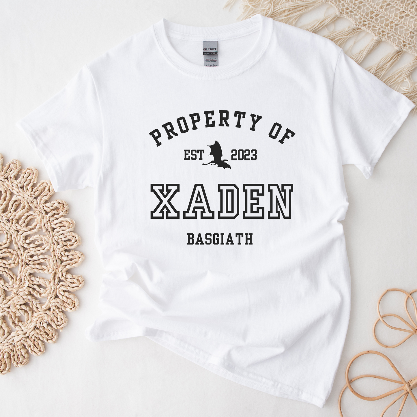 Fourth Wing Xaden Riorson Property Of Collegiate White Tshirt Basgiath War College Merch Classic Unisex Crewneck T-shirt