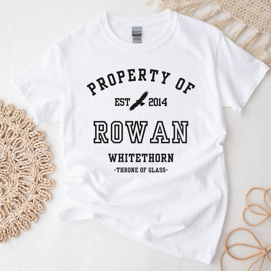 Throne of Glass Property Of Rowan Whitethorn Collegiate White T-shirt Maasiverse Merch Classic Unisex Crewneck Tshirt