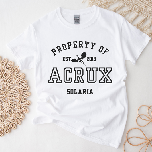 ZA Property Of Acrux Collegiate White T-shirt Zodiac Academy Merch Classic Unisex Crewneck Tshirt