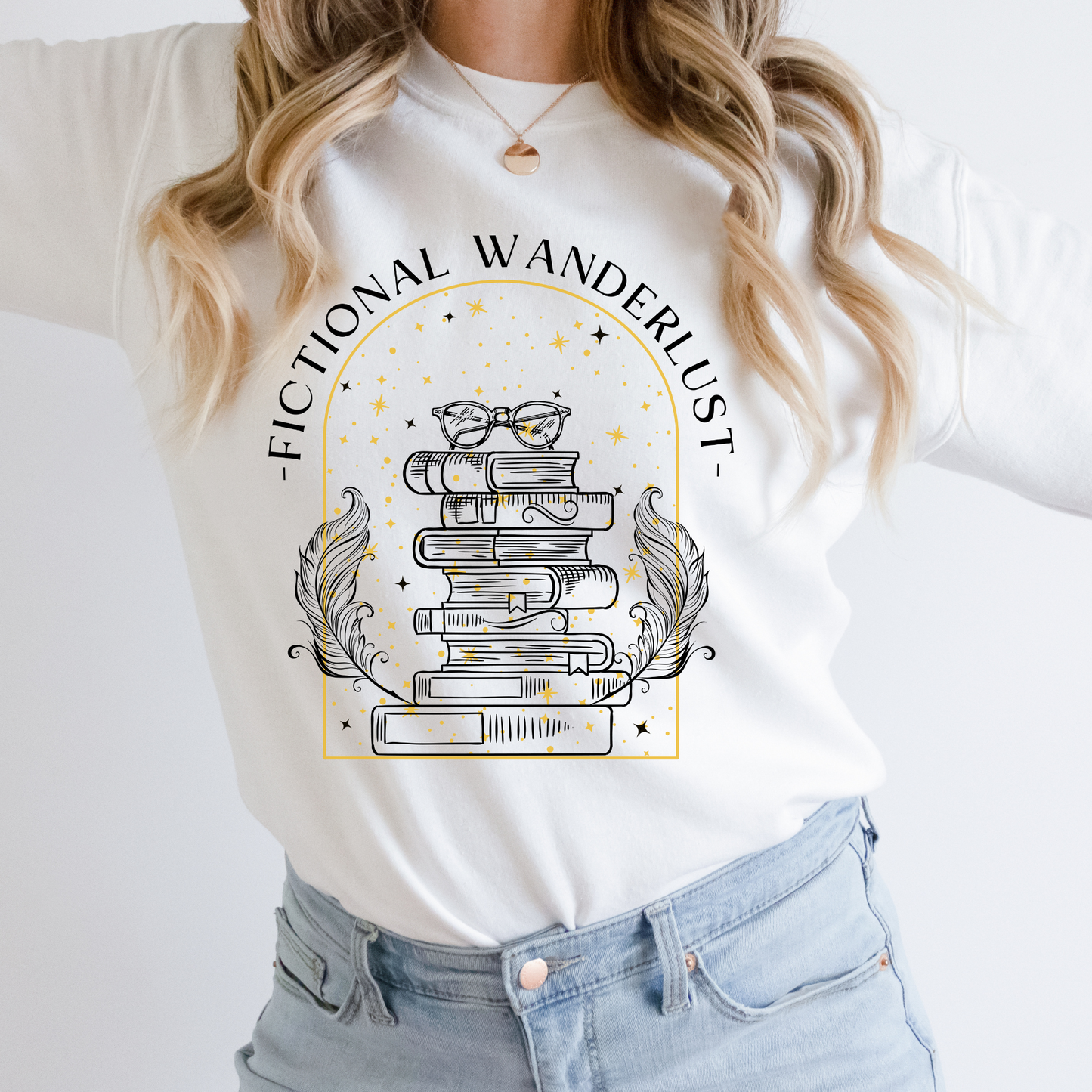 Bookish Fictional Wanderlust Booktok Jumper Gift Book Lover Bookworm ACOTAR White Classic Unisex Crewneck Sweatshirt