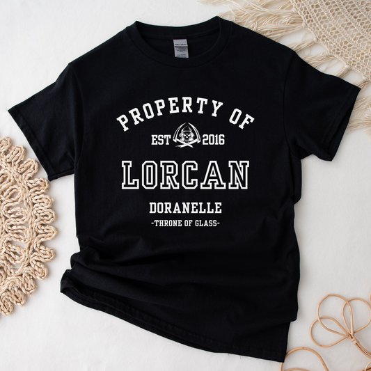 Throne of Glass Property Of Lorcan Collegiate T-shirt Maasiverse Merch Classic Unisex Crewneck Tshirt