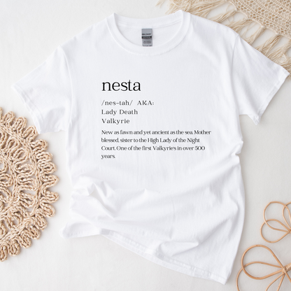 ACOTAR Nesta Dictionary Valkyrie Night Court White T-shirt Bookish Booktok Merch Velaris Unisex Oversized Crewneck Tee