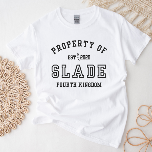 Plated Prisoner Property of Slade Collegiate White T-Shirt Commander Rip Merch Classic Unisex Crewneck Tshirt