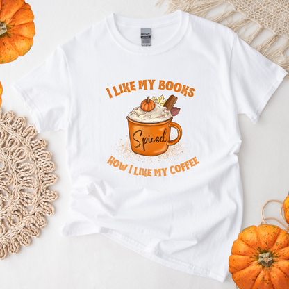 Bookish Halloween T-shirt Pumpkin Spiced Latte Autumn Spicy Books Classic Unisex Crewneck T-shirt