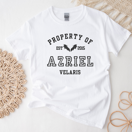 ACOTAR Azriel Property Of the Batboys Spymaster of the Night Court White T-shirt Maasiverse Merch Classic Unisex Velaris Crewneck Tshirt