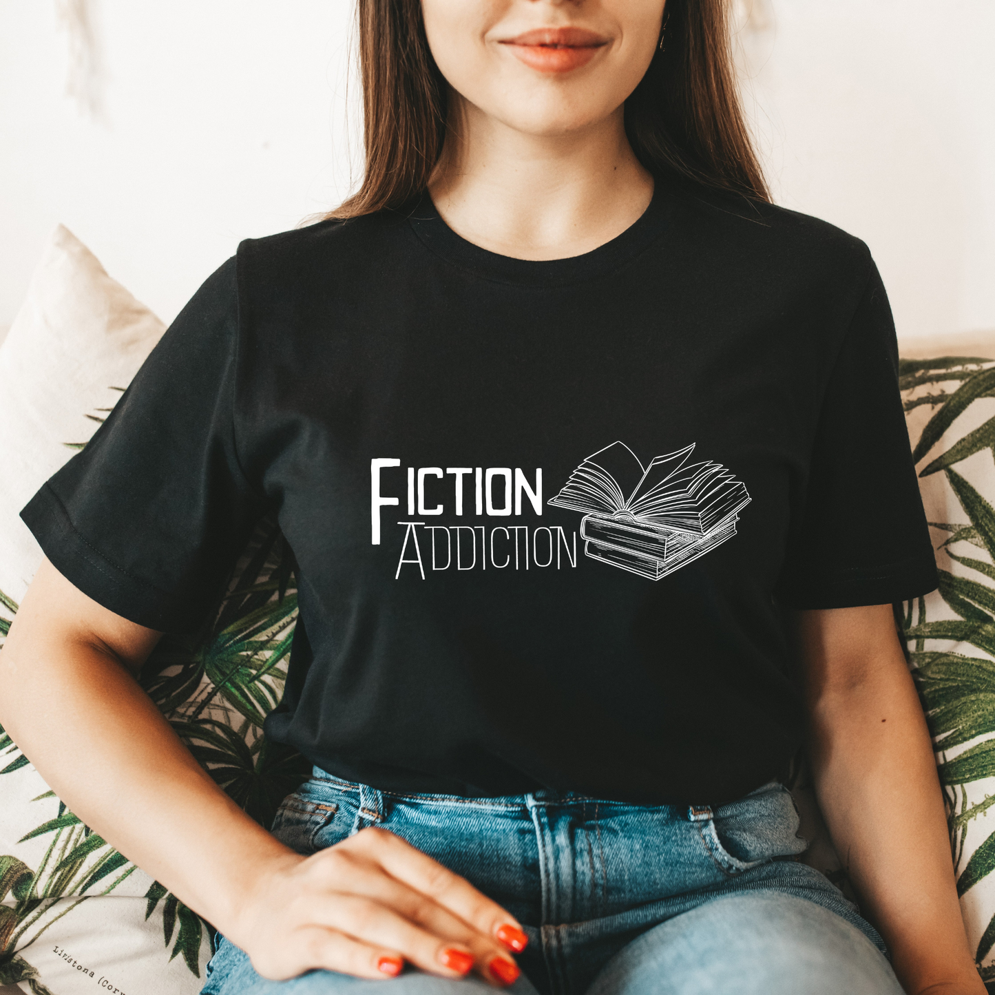 Fiction Addiction Reading Shirt, Booklover T-shirt, Librarian Gift, Teacher Tee Classic Dark Unisex Crewneck T-shirt