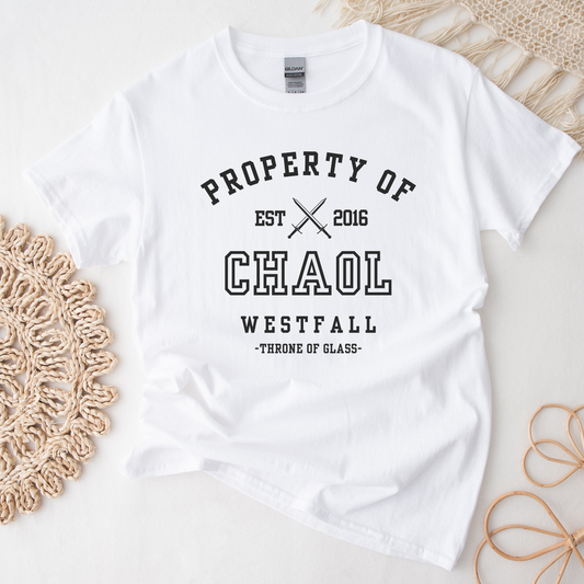 Throne of Glass Property Of Chaol Westfall Collegiate White T-shirt Maasiverse Merch Classic Unisex Crewneck Tshirt