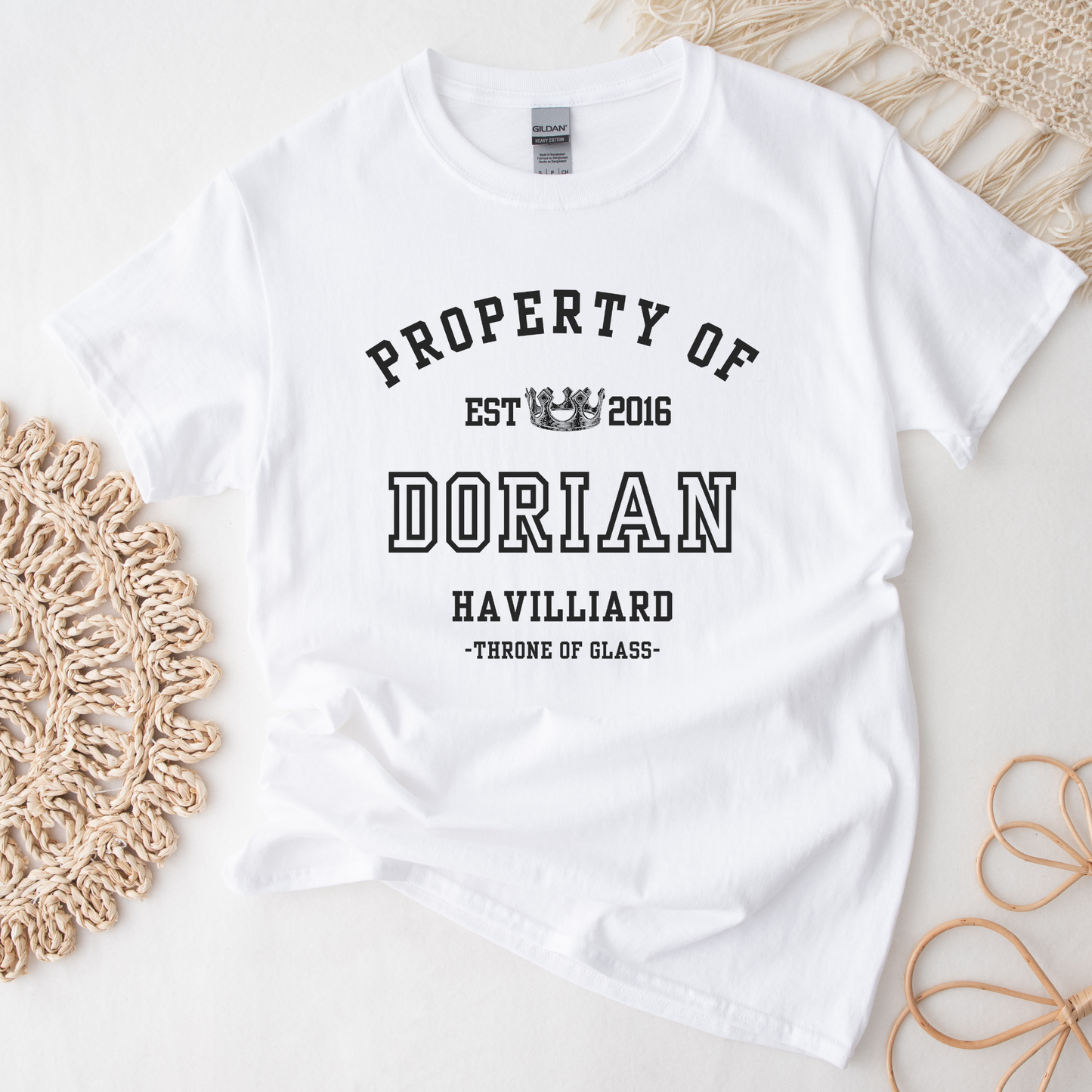 Throne of Glass Property Of Dorian Havilliard Collegiate White T-shirt Maasiverse Merch Classic Unisex Crewneck Tshirt