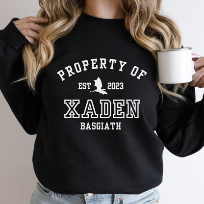 Fourth Wing Xaden Riorson Property Of Collegiate Sweatshirt Basgiath War College Merch Classic Unisex Crewneck Sweatshirt