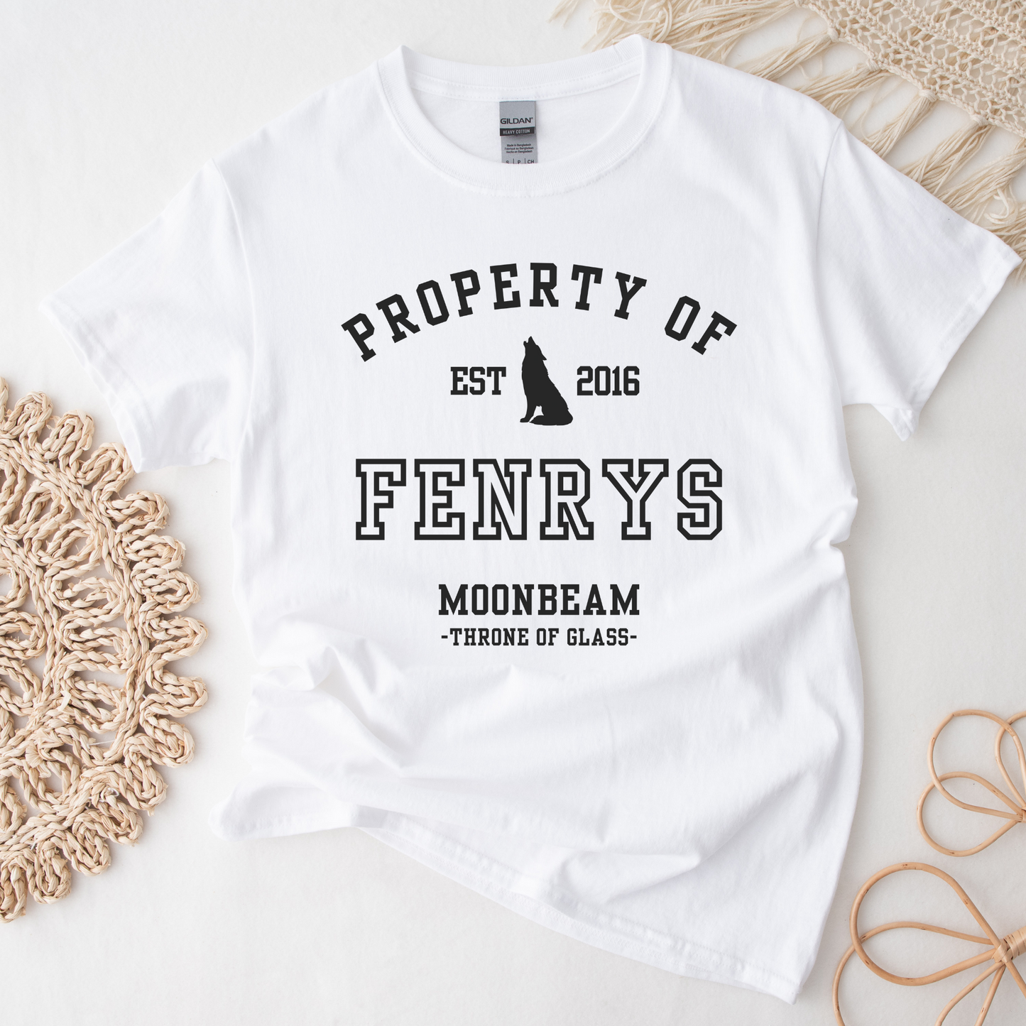 Throne of Glass Property Of Fenrys Moonbeam Collegiate White T-shirt Maasiverse Merch Classic Unisex Crewneck Tshirt