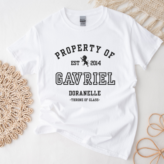 Throne of Glass Property Of Gavriel Collegiate White T-shirt Maasiverse Merch Classic Unisex Crewneck Tshirt