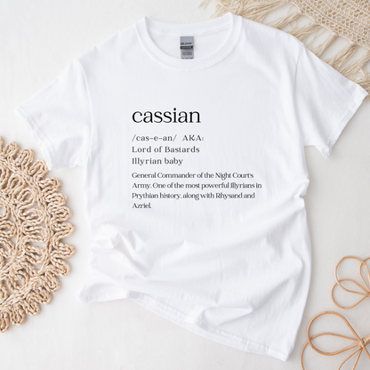 ACOTAR Cassian Dictionary Illyrian Warrior of the Night Court SJM Licensed White T-shirt Bookish Booktok Merch Velaris Oversized Crewneck