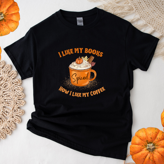 Bookish Halloween T-shirt Pumpkin Spiced Latte Autumn Spicy Books Classic Unisex Crewneck T-shirt