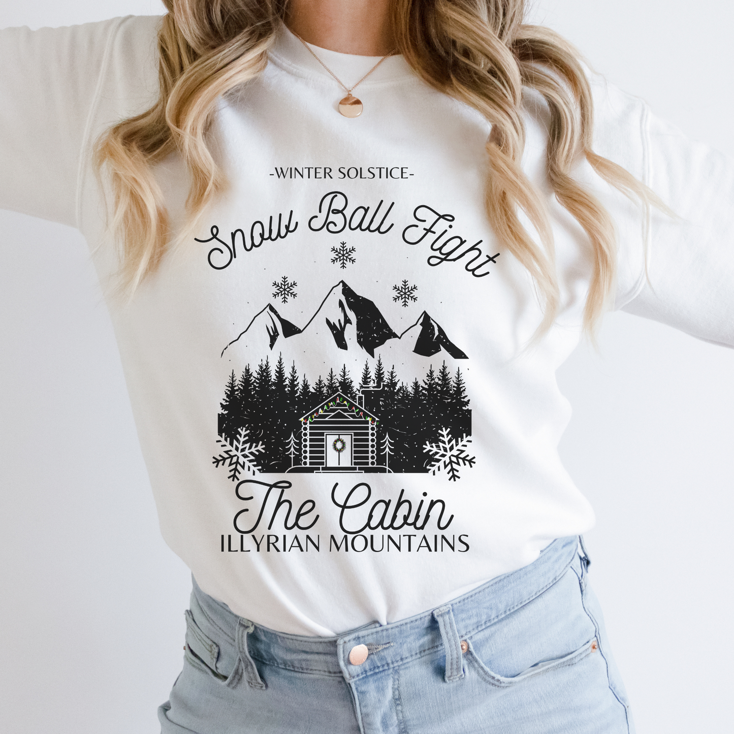 ACOTAR Christmas Jumper Winter Solstice Snow Ball Fight Illyrian Mountains Azriel Cassian Rhysand Classic Unisex Crewneck Sweatshirt