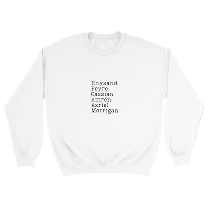 ACOTAR Inner Circle Rhysand Feyre Cassian Azriel Morrigan Amren Sarah J Maas Bookish Booktok Night Court White Unisex Crewneck Sweatshirt