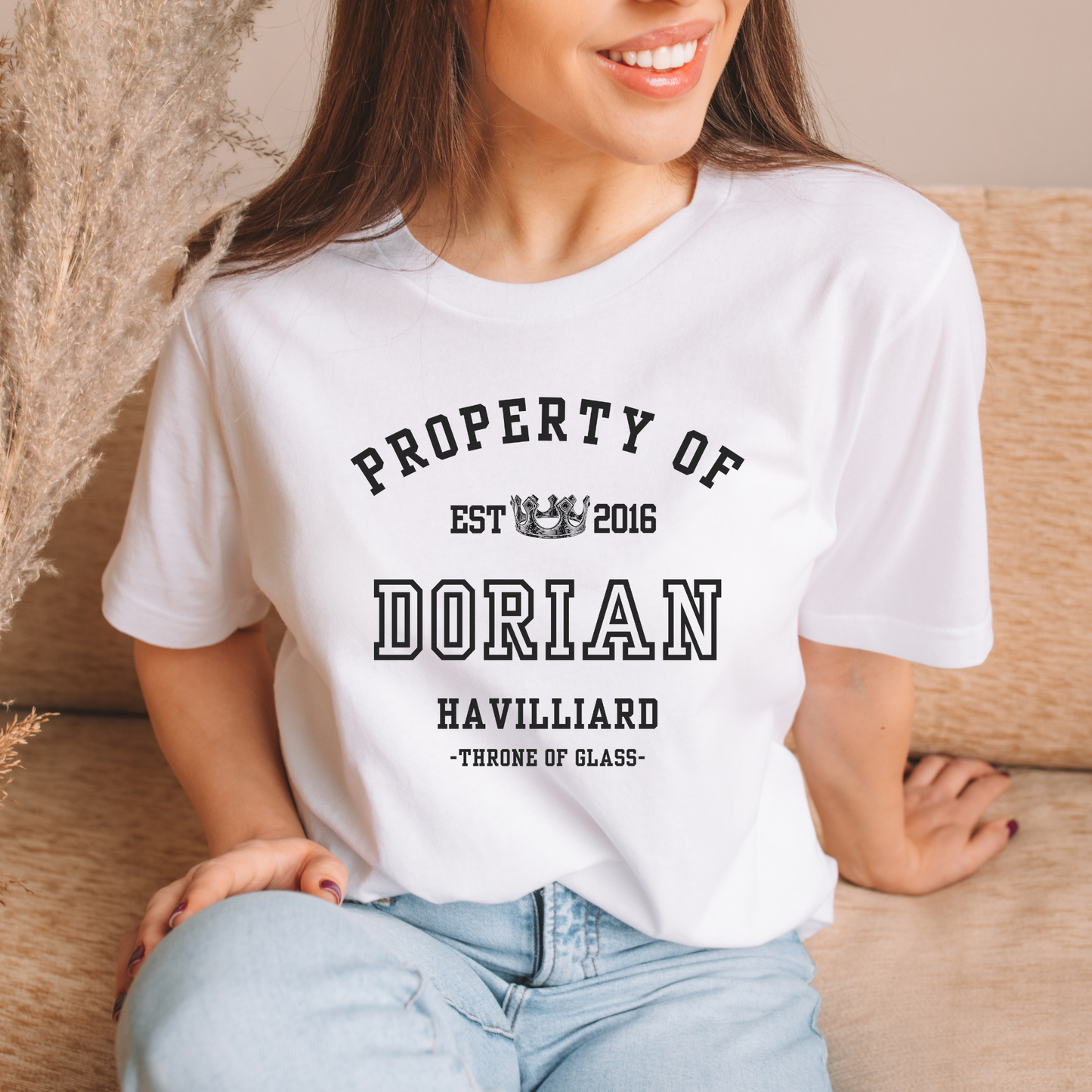 Throne of Glass Property Of Dorian Havilliard Collegiate White T-shirt Maasiverse Merch Classic Unisex Crewneck Tshirt