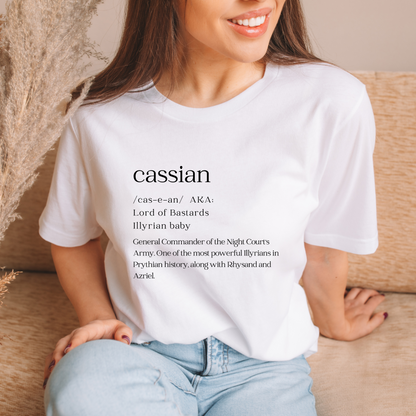 ACOTAR Cassian Dictionary Illyrian Warrior of the Night Court SJM Licensed White T-shirt Bookish Booktok Merch Velaris Oversized Crewneck