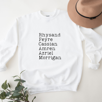 ACOTAR Inner Circle Rhysand Feyre Cassian Azriel Morrigan Amren Sarah J Maas Bookish Booktok Night Court White Unisex Crewneck Sweatshirt