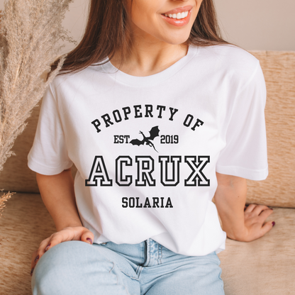 ZA Property Of Acrux Collegiate White T-shirt Zodiac Academy Merch Classic Unisex Crewneck Tshirt