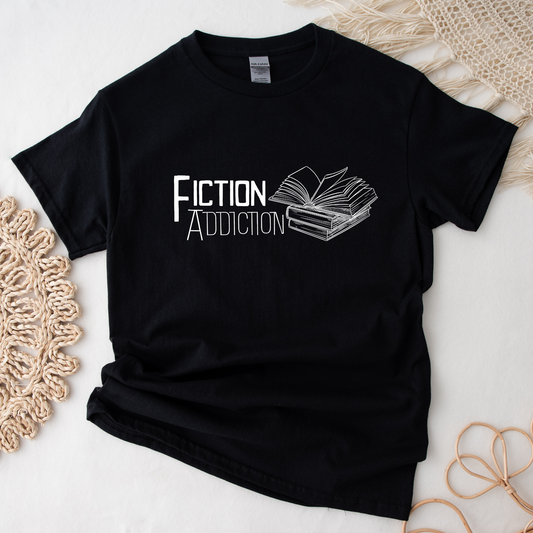 Fiction Addiction Reading Shirt, Booklover T-shirt, Librarian Gift, Teacher Tee Classic Dark Unisex Crewneck T-shirt