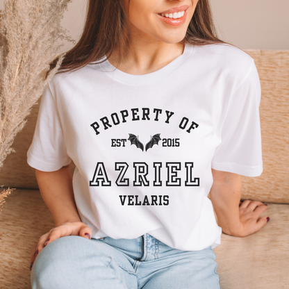 ACOTAR Azriel Property Of the Batboys Spymaster of the Night Court White T-shirt Maasiverse Merch Classic Unisex Velaris Crewneck Tshirt