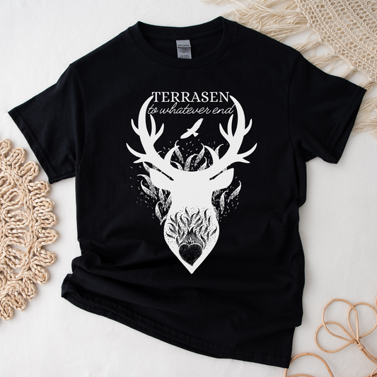 TOG Terrasen Fireheart To Whatever End Aelin Rowan SJM Merch Maasiverse Black Classic Unisex Crewneck T-shirt