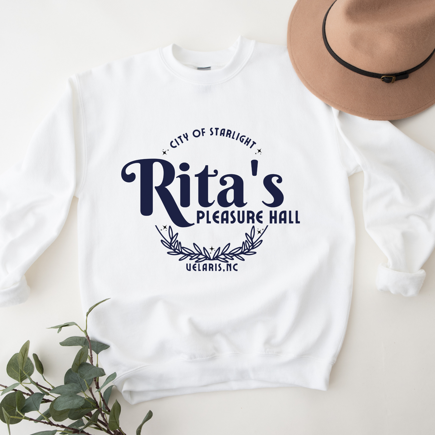 ACOTAR Ritas Pleasure Hall Sweatshirt Inner Circle Court of Thorns and Roses SJM Licensed Rhysand Feyre White Unisex Crewneck