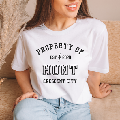 Crescent City Property Of Hunt Athalar Collegiate White T-Shirt Maasiverse Merch Classic Unisex Crewneck White T-shirt