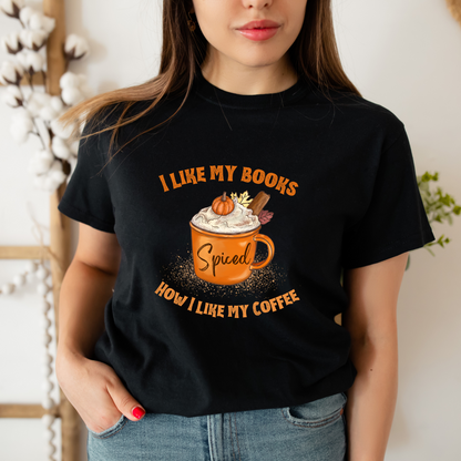 Bookish Halloween T-shirt Pumpkin Spiced Latte Autumn Spicy Books Classic Unisex Crewneck T-shirt