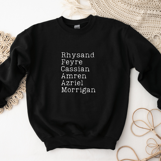 ACOTAR Inner Circle Rhysand Feyre Cassian Azriel Morrigan Amren Sarah J Maas Bookish Booktok Night Court Black Unisex Crewneck Sweatshirt