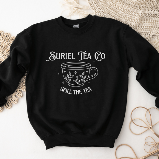 ACOTAR Suriel Tea Co Sweatshirt, Jumper, Bookish BOOKTOK Sweater, Spill The Tea Rhysand, Velaris, Night Court Unisex Black Crewneck