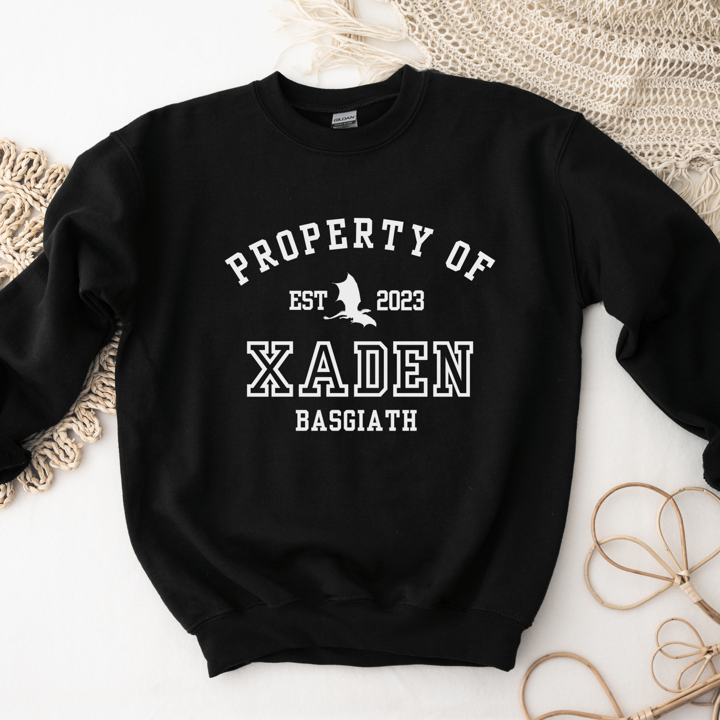 Fourth Wing Xaden Riorson Property Of Collegiate Sweatshirt Basgiath War College Merch Classic Unisex Crewneck Sweatshirt