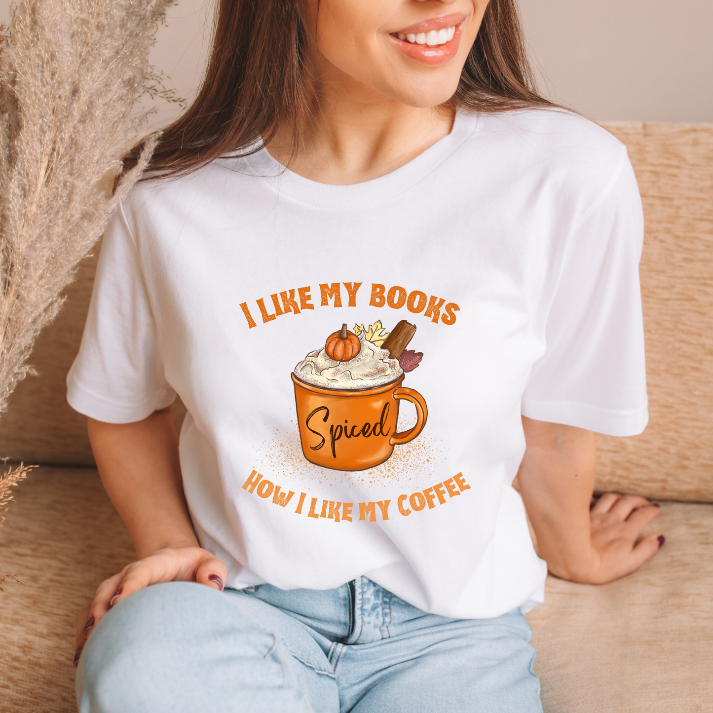 Bookish Halloween T-shirt Pumpkin Spiced Latte Autumn Spicy Books Classic Unisex Crewneck T-shirt