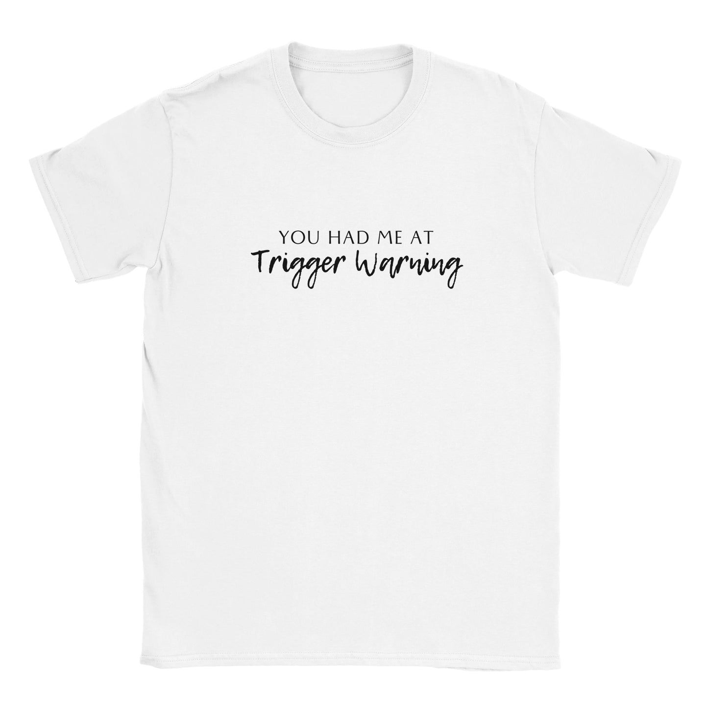 Bookish Trope Trigger Warning Avid Reader Book Lover Gift Romance Fantasy Reader White Unisex Oversized Crewneck T-shirt