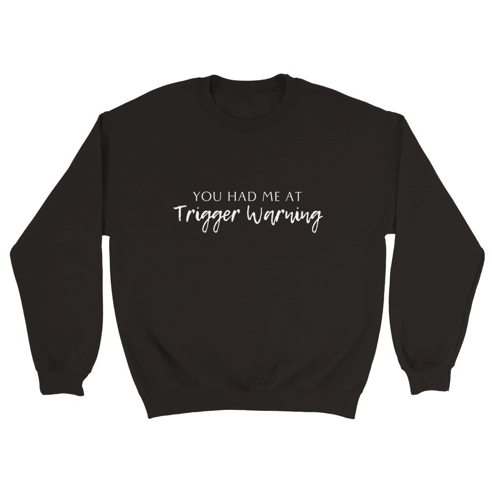 Bookish Trope Trigger Warning Sweatshirt Book Lover Gift Romance Fantasy Reader Black Unisex Oversized Classic Unisex Crewneck Sweatshirt