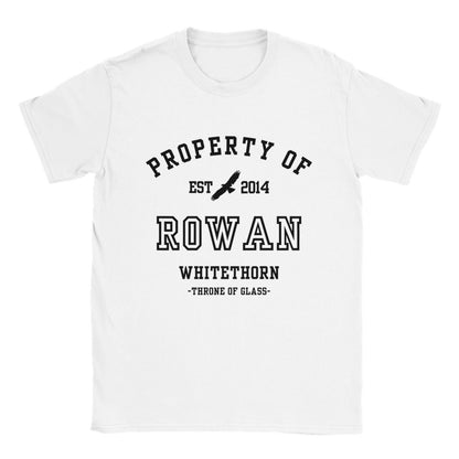 Throne of Glass Property Of Rowan Whitethorn Collegiate White T-shirt Maasiverse Merch Classic Unisex Crewneck Tshirt