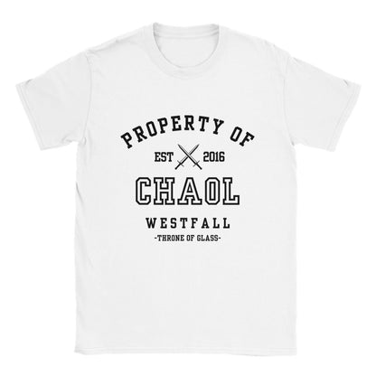 Throne of Glass Property Of Chaol Westfall Collegiate White T-shirt Maasiverse Merch Classic Unisex Crewneck Tshirt