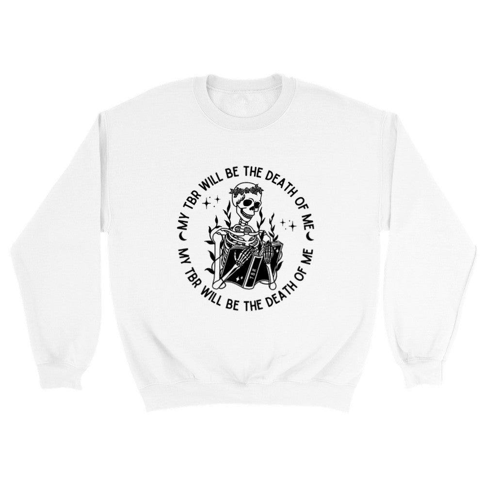 Bookish To Be Read TBR Sweatshirt White Bibliophile Skeleton Halloween Fall Merch Book Lover Booktok Bookworm Classic Unisex Crewneck