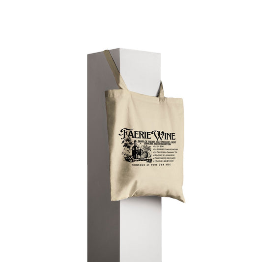 Faerie Wine Vintage Recipe Classic Bookish Tote Bag Fae Wine Fantasy Medieval Wine Merchandise Eco Friendly Compostable